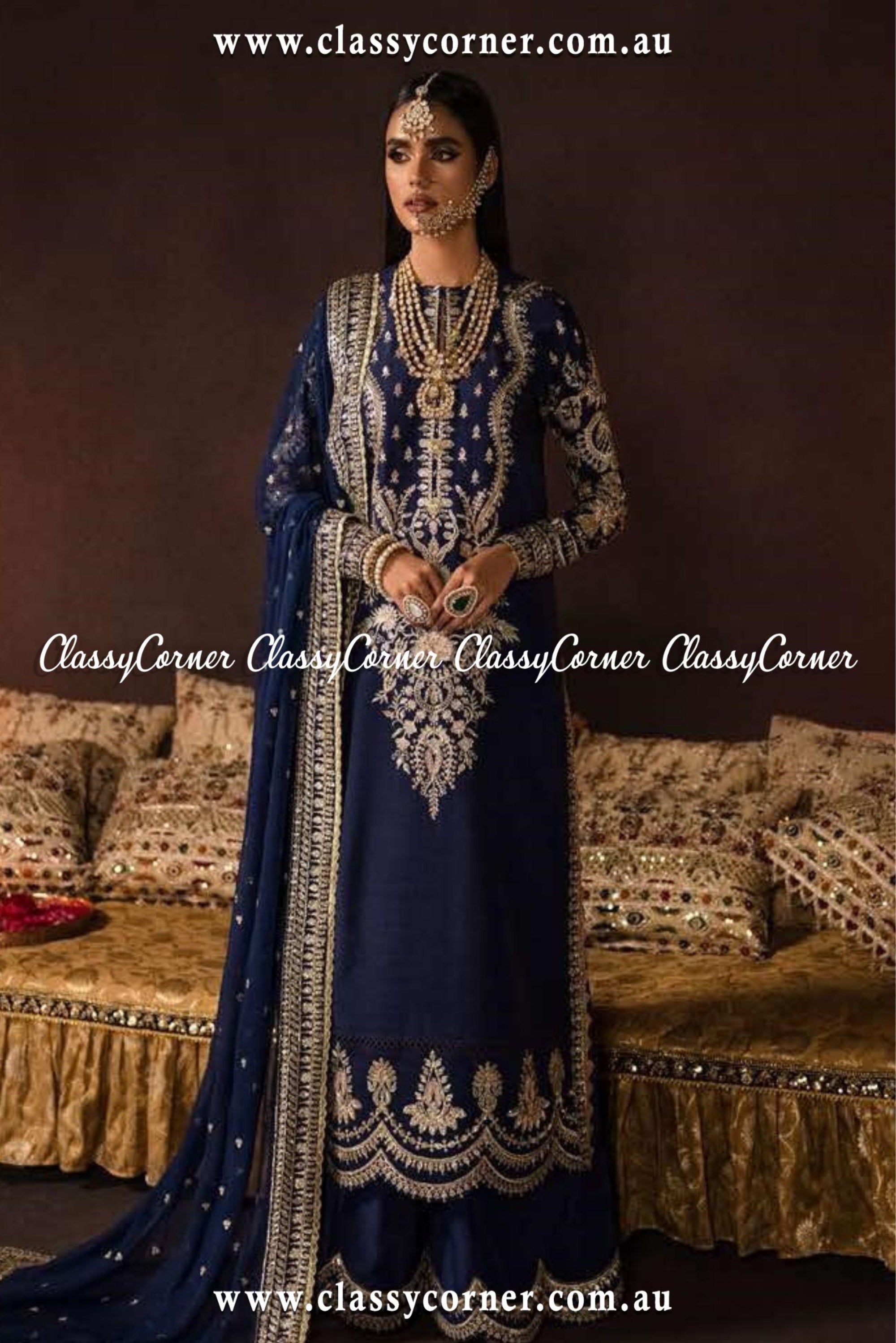 Blue Dola Silk Dress With Floral Embroidery – Tirumala Designers